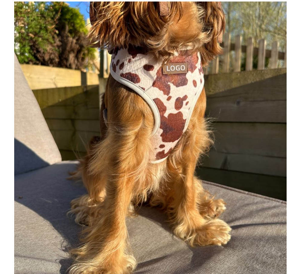 Custom Plush Cow Print Dog Harness, Collar & Leash Set (5).jpg